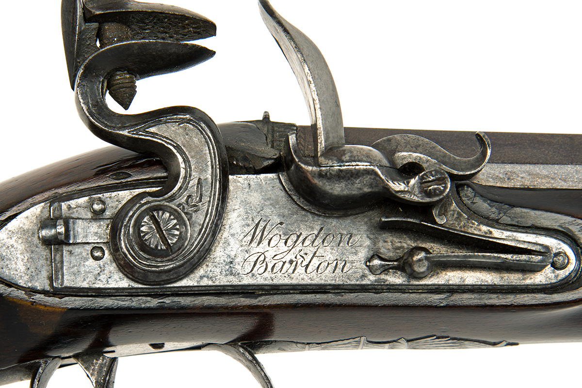 WOGDON & BARTON, LONDON A CASED PAIR OF 28-BORE FLINTLOCK OFFICER'S PISTOLS OF DUELLING STYLE WITH A - Image 7 of 9