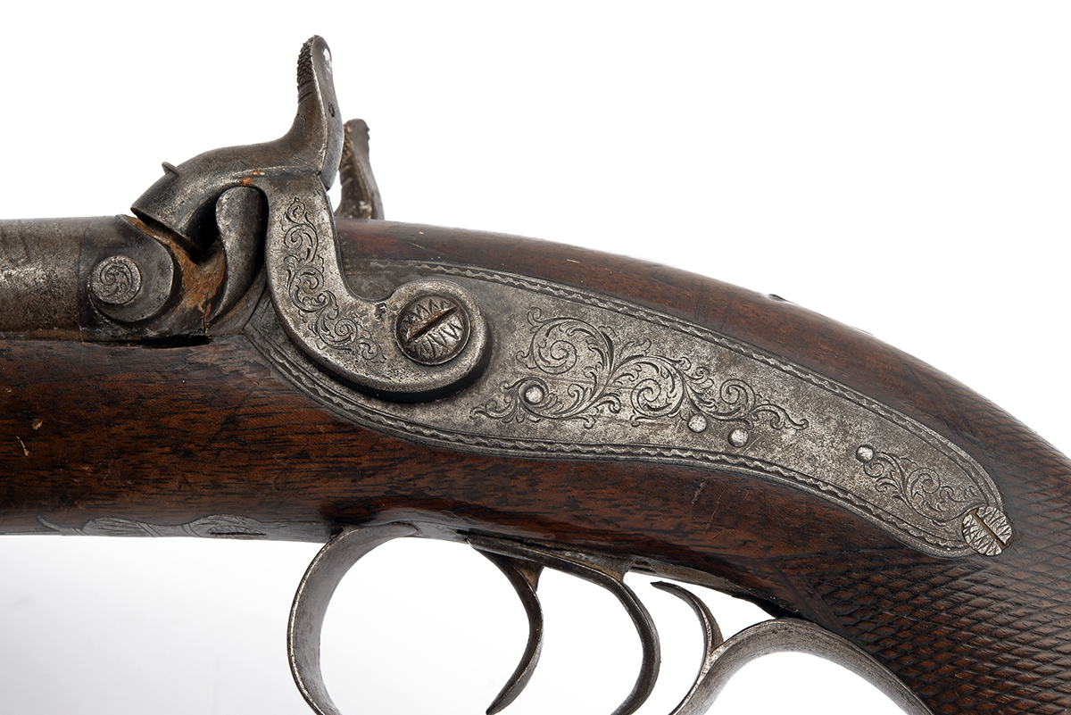 A 20-BORE PERCUSSION DOUBLE-BARRELLED TRAVELLING PISTOL SIGNED LONDON, no visible serial number, - Image 4 of 4