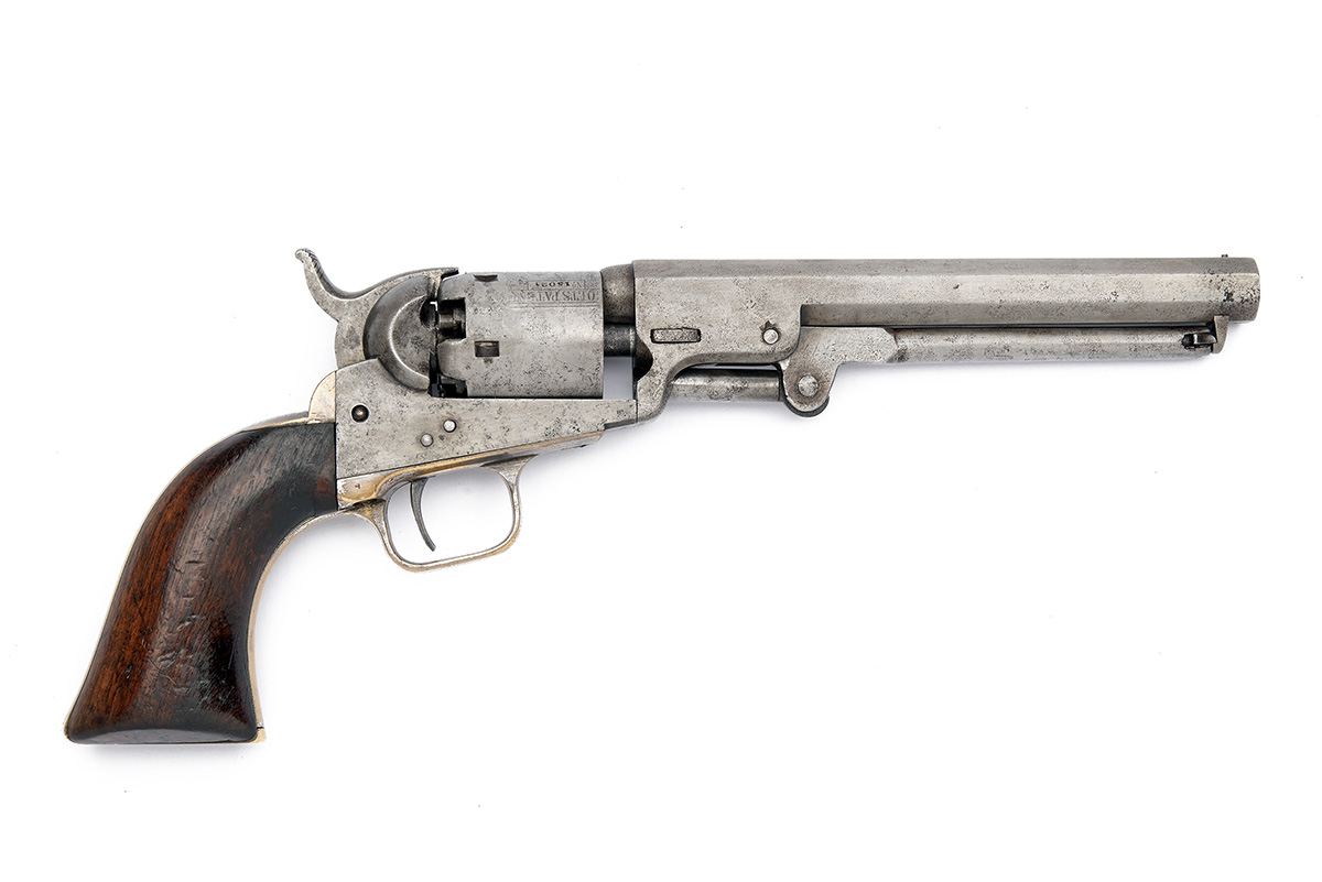 A .31 PERCUSSION COLT 1849 POCKET REVOLVER, serial no. 15021, for 1850, with octagonal 6in. barrel