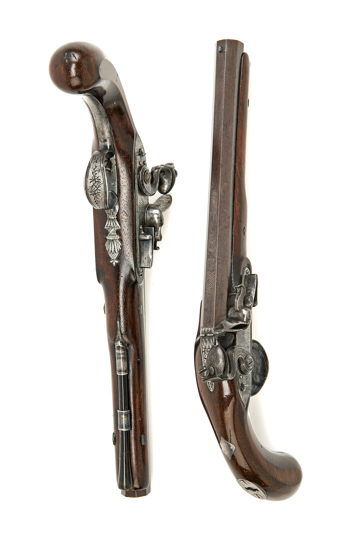 WOGDON & BARTON, LONDON A CASED PAIR OF 28-BORE FLINTLOCK OFFICER'S PISTOLS OF DUELLING STYLE WITH A - Image 3 of 9