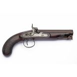 A .650 PERCUSSION OVERCOAT PISTOL SIGNED RYAN & SON, no visible serial number, circa 1810 with later