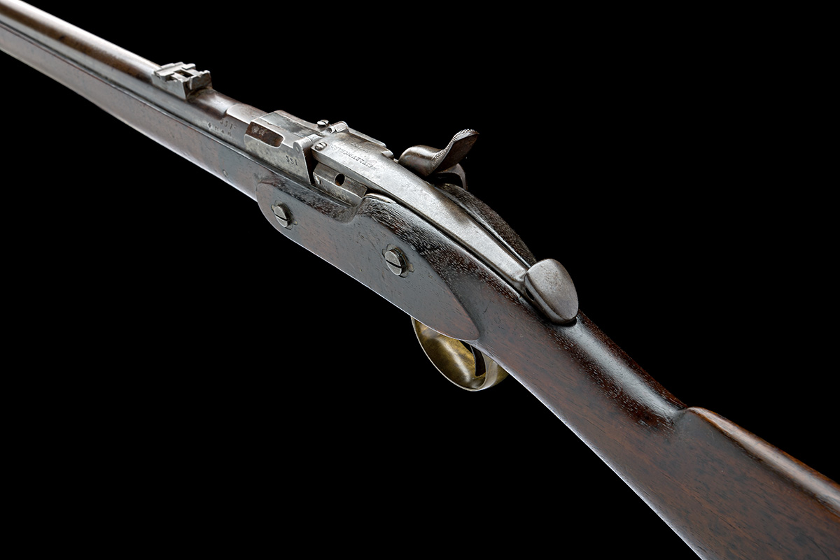 AN EXTREMELY RARE .450 CENTREFIRE 'COMBUSTIBLE CARTRIDGE' MONKEY TAIL CARBINE SIGNED WESTLEY - Image 8 of 10