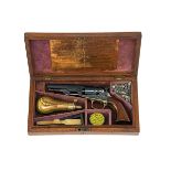 A CASED .31 PERCUSSION COLT 1849 POCKET REVOLVER, serial no. 157703, for 1859, with 4in. reblued