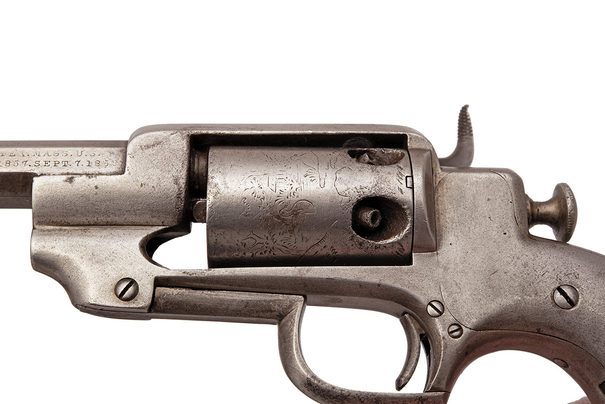 A .28 PERCUSSION SIDEHAMMER POCKET SINGLE-ACTION REVOLVER BY ALLEN & WHEELOCK, serial no. 414, circa - Image 5 of 6