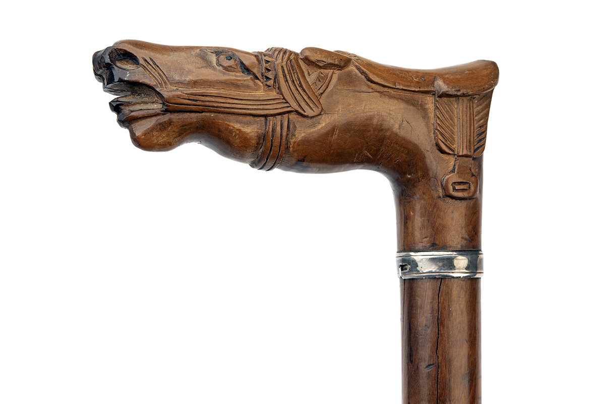 A RARE 4mm PINFIRE DAGGER-REVOLVER IN A WALKING-STICK MOUNT, UNSIGNED, no visible serial number, - Image 4 of 4