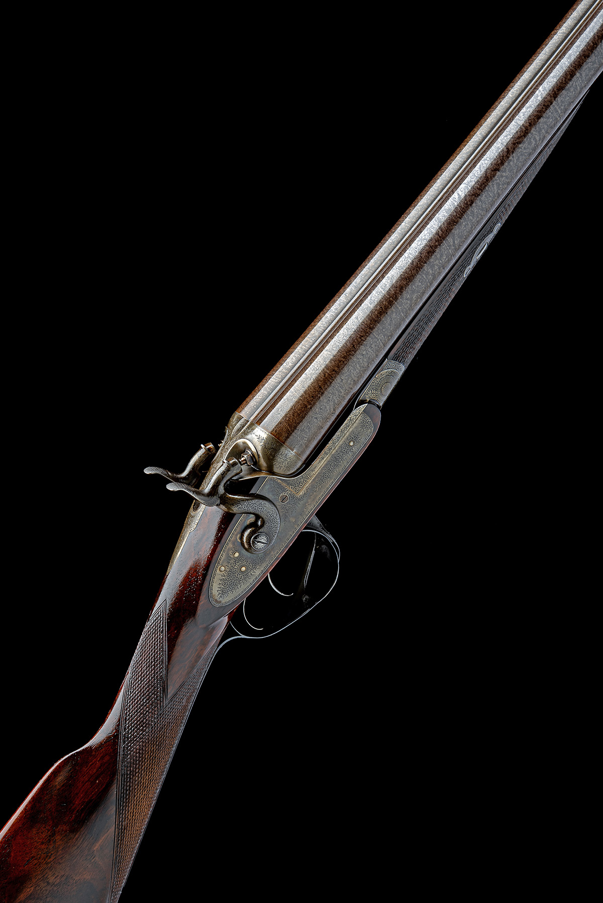 J. PURDEY A 12-BORE 1863 PATENT (SECOND PATTERN) PUSH-FORWARD THUMBHOLE UNDERLEVER BAR-IN-WOOD