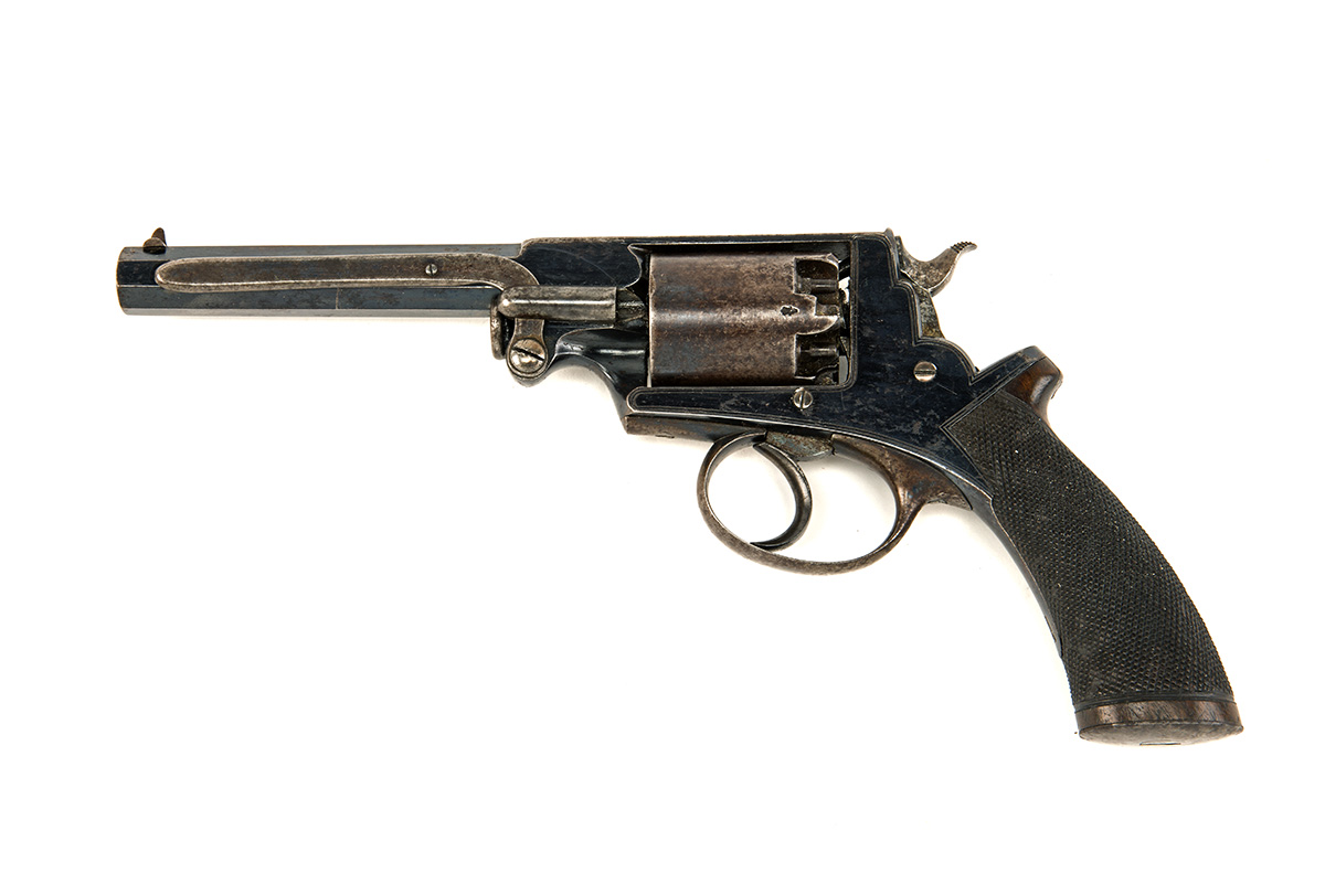 A CASED 54-BORE BEAUMONT ADAMS DOUBLE ACTION PERCUSSION REVOLVER RETAILED BY E. M. REILLY, serial - Image 3 of 4