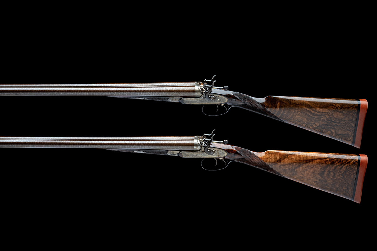 J. PURDEY A PAIR OF 12-BORE BAR-IN-WOOD TOPLEVER HAMMERGUNS, serial no. 9504 / 5, for 1876, 30in. - Bild 2 aus 4