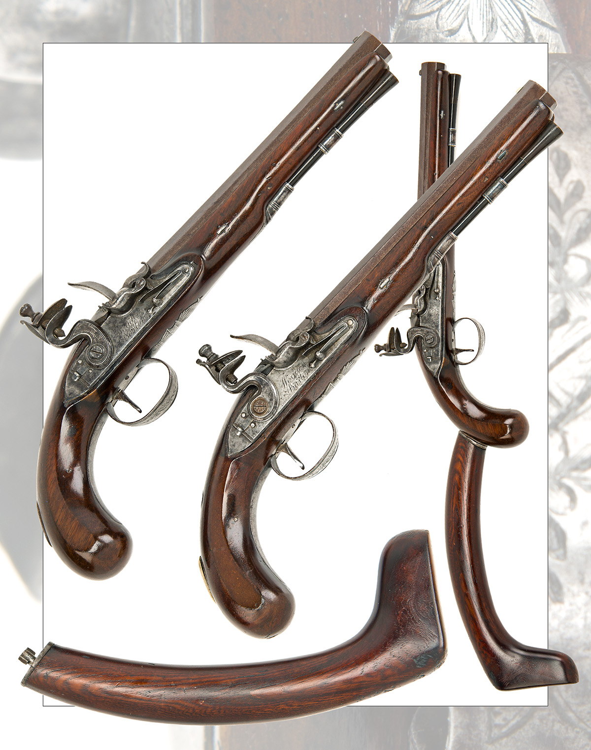 WOGDON & BARTON, LONDON A CASED PAIR OF 28-BORE FLINTLOCK OFFICER'S PISTOLS OF DUELLING STYLE WITH A - Image 9 of 9