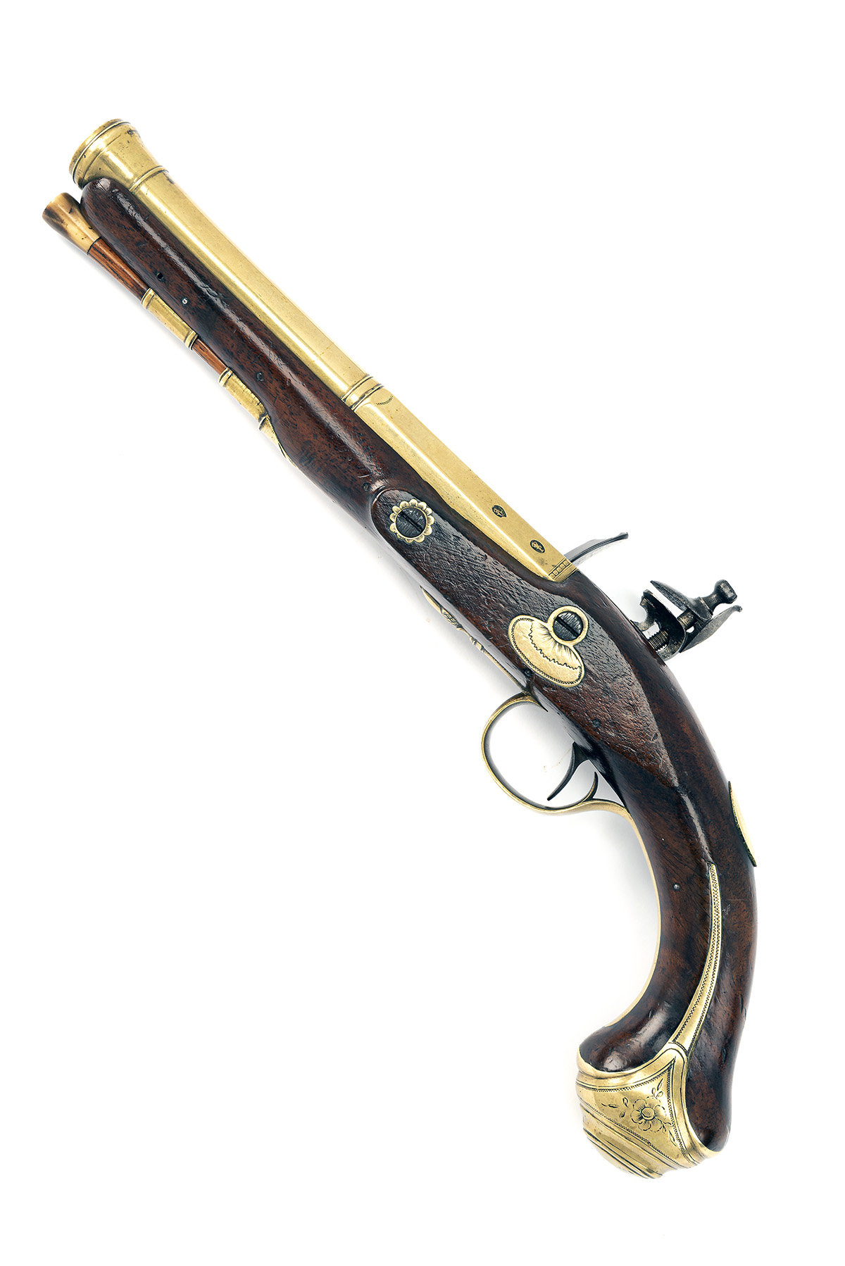 A .65 BRASS CANNON-BARRELLED FLINTLOCK HOLSTER PISTOL BY J. & W. RICHARDS, CIRCA 1808, no visible - Image 2 of 4