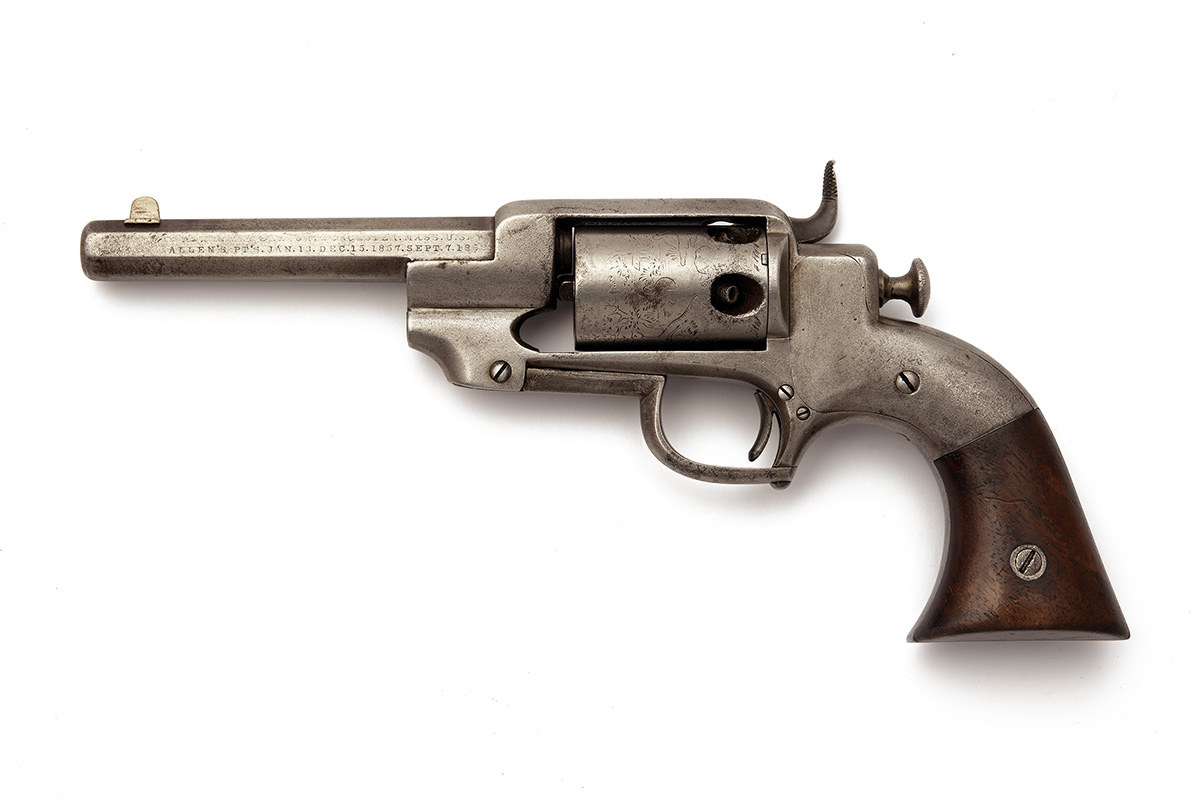 A .28 PERCUSSION SIDEHAMMER POCKET SINGLE-ACTION REVOLVER BY ALLEN & WHEELOCK, serial no. 414, circa - Image 2 of 6