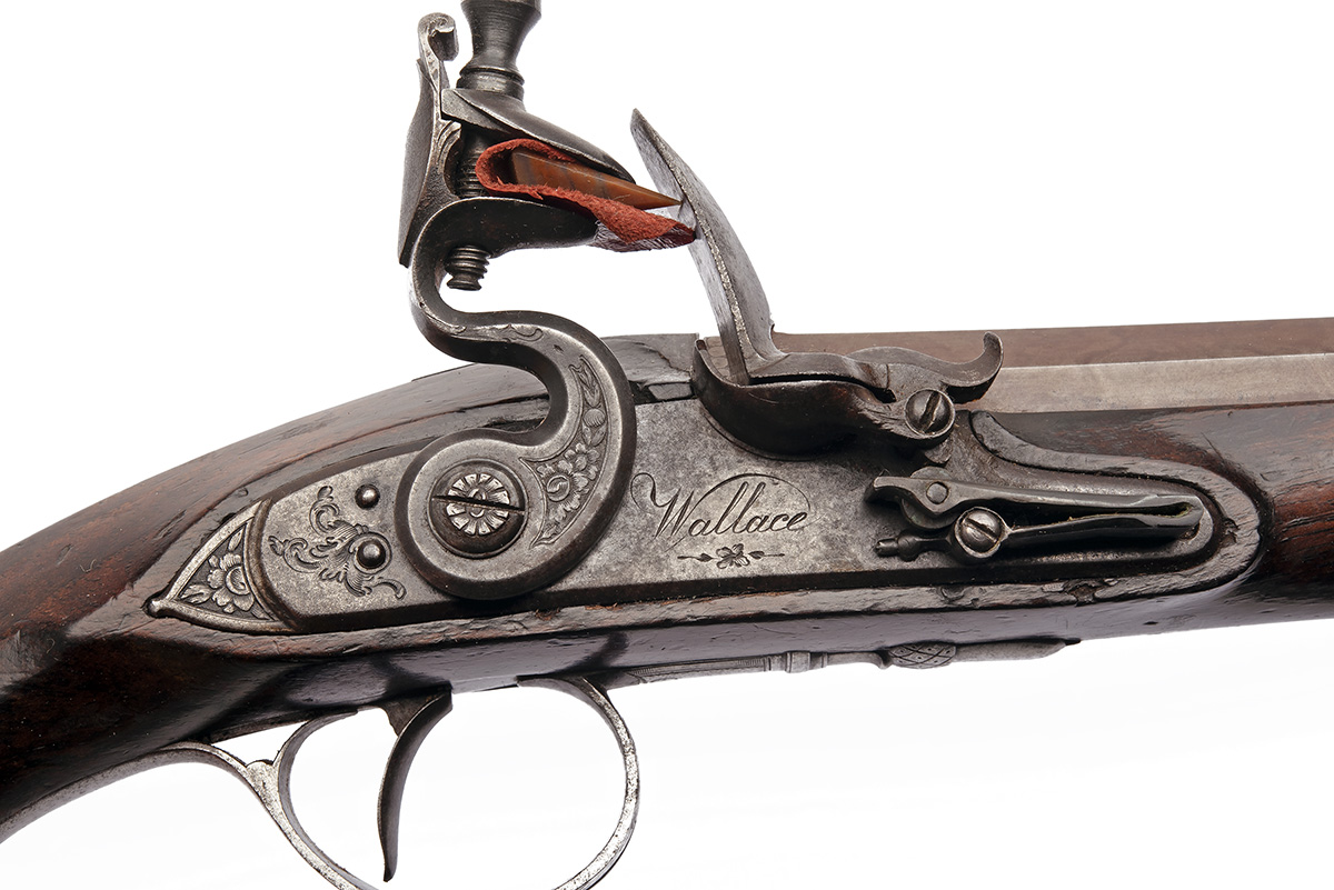 A FINE CASED PAIR OF 20-BORE FLINTLOCK DUELLING PISTOLS SIGNED WALLACE, DUBLIN, no visible serial - Image 5 of 10
