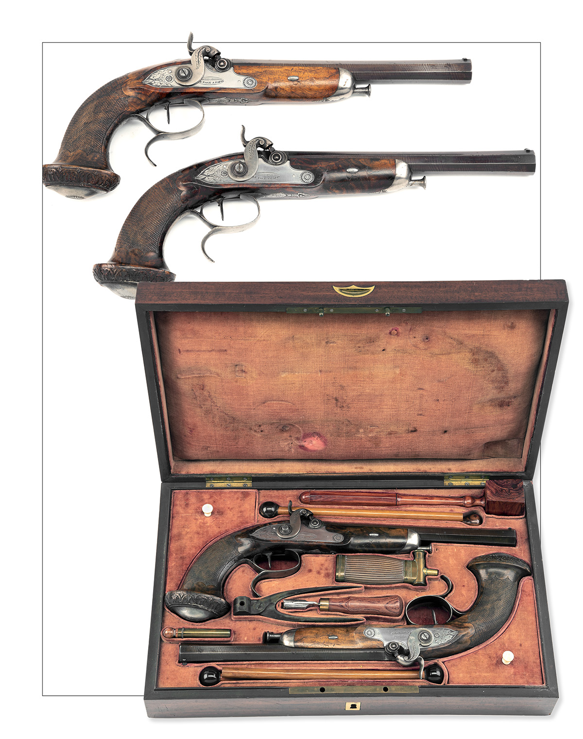 A CASED PAIR OF 28-BORE PERCUSSION RIFLED OFFICER'S or TARGET PISTOLS BY LE PAGE, PARIS, no - Image 5 of 9