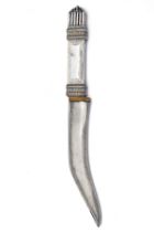 AN UNUSUAL NEPALESE WHITE-METAL MOUNTED KNIFE, mid to late 19th century, with narrow 6 1/4in.