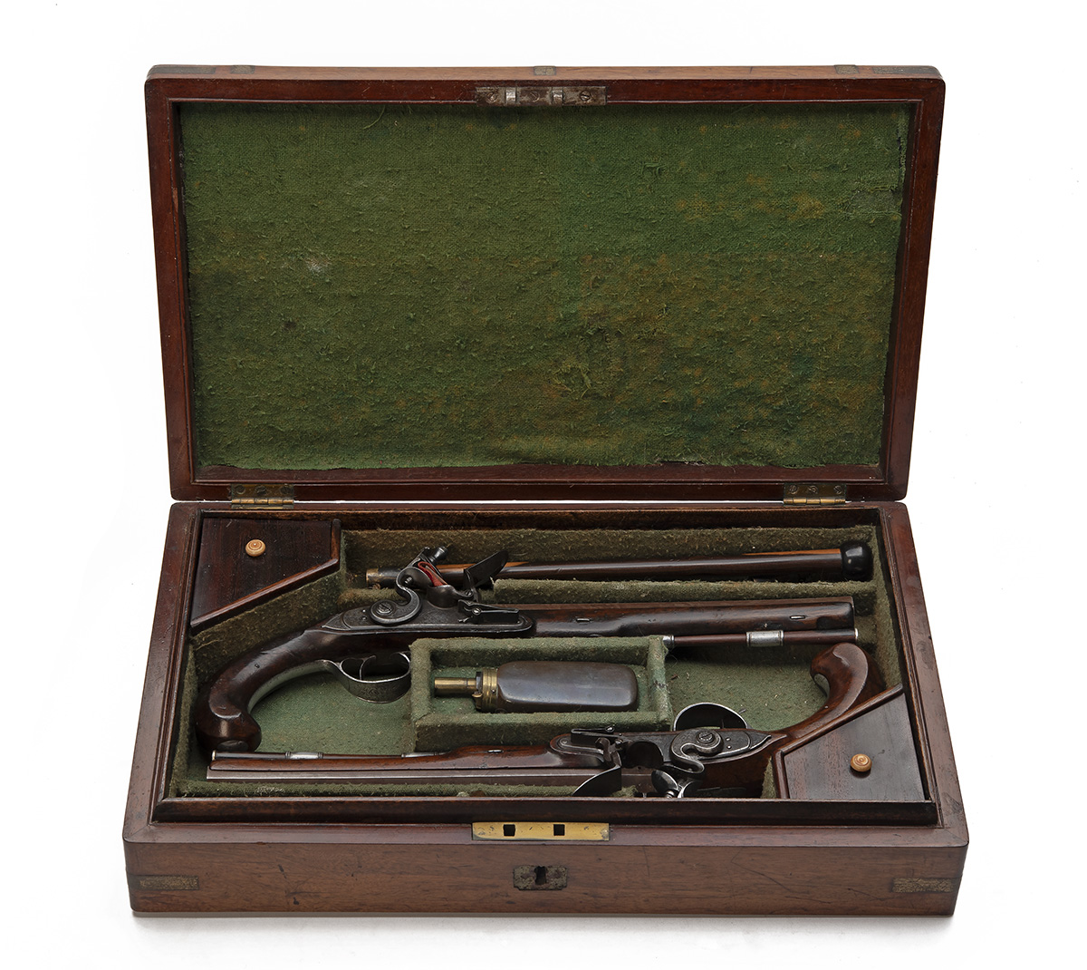 A FINE CASED PAIR OF 20-BORE FLINTLOCK DUELLING PISTOLS SIGNED WALLACE, DUBLIN, no visible serial