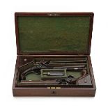 A FINE CASED PAIR OF 20-BORE FLINTLOCK DUELLING PISTOLS SIGNED WALLACE, DUBLIN, no visible serial