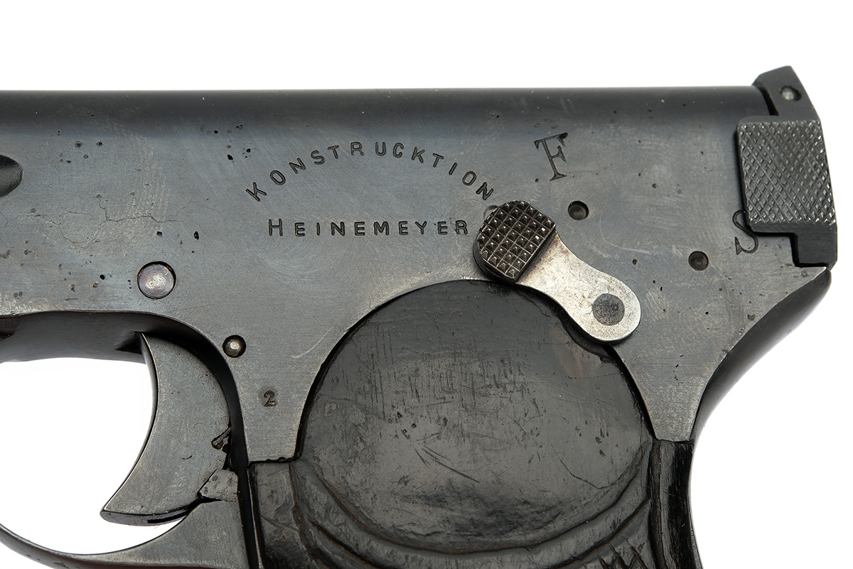 A RARE 5mm CLEMENT SEMI-AUTOMATIC POCKET PISTOL SIGNED HEINEMEYER, serial no. 2, similar to a Le - Image 4 of 4