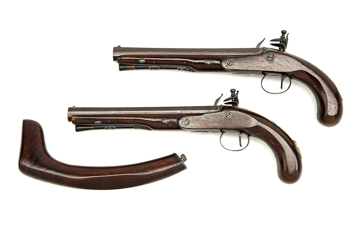 WOGDON & BARTON, LONDON A CASED PAIR OF 28-BORE FLINTLOCK OFFICER'S PISTOLS OF DUELLING STYLE WITH A - Image 2 of 9