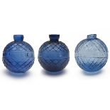 THREE LATE VICTORIAN GLASS TARGET BALLS OF BOGARDUS TYPE, all circa 1890, the first a pale blue