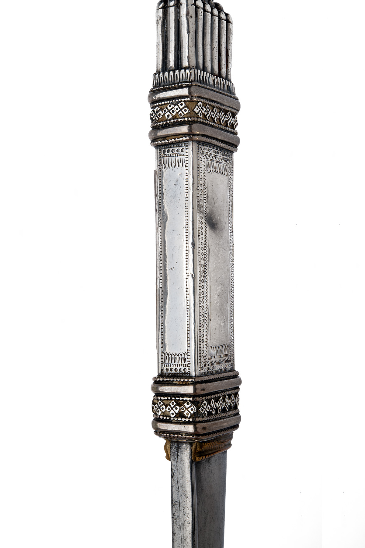 AN UNUSUAL NEPALESE WHITE-METAL MOUNTED KNIFE, mid to late 19th century, with narrow 6 1/4in. - Image 2 of 2