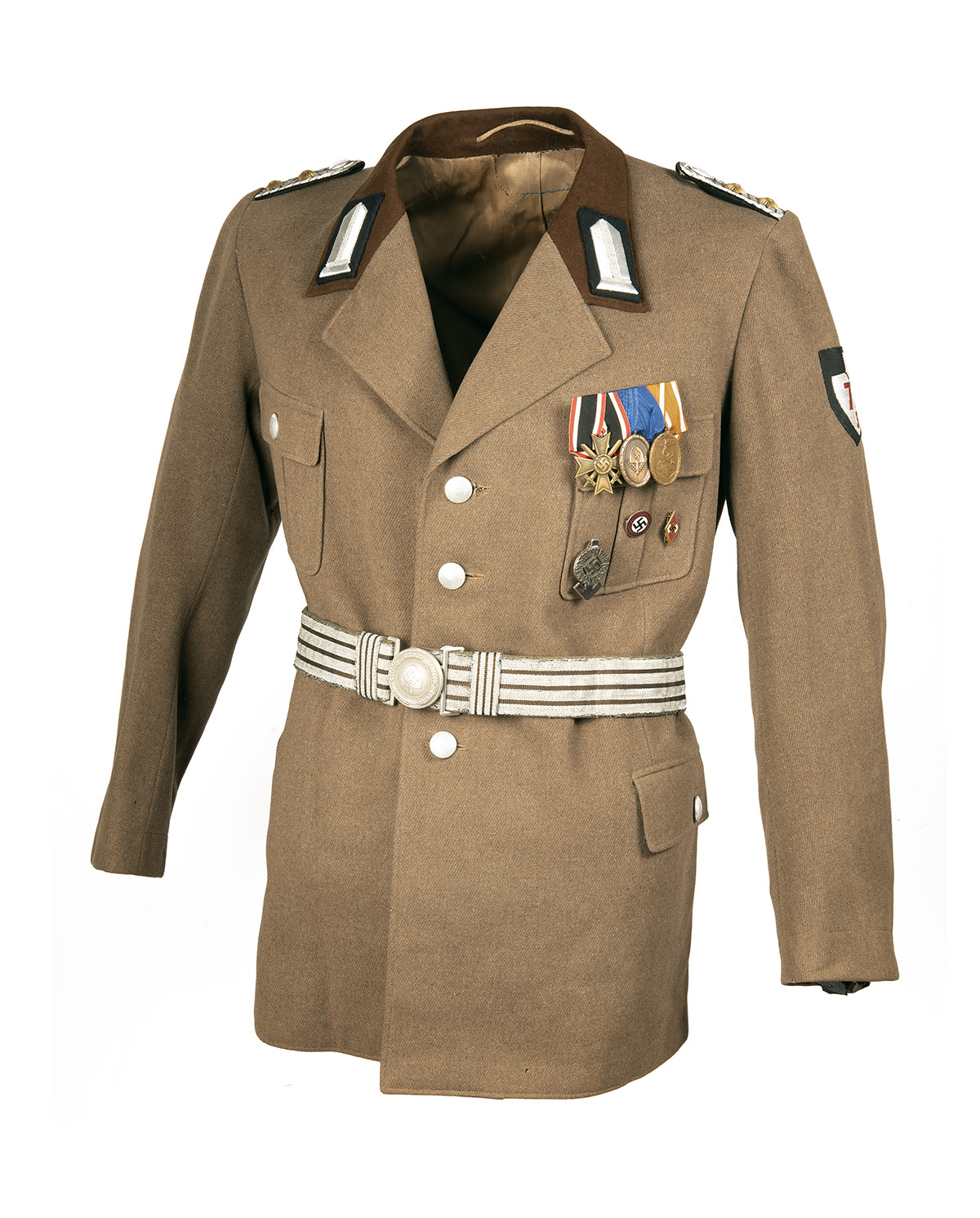 A WORLD WAR TWO GERMAN R.A.D. HAUPTAMTSWALTER TUNIC, 'SHERWOOD FOREST' CAP, BELT AND RECORD OF