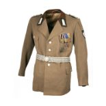 A WORLD WAR TWO GERMAN R.A.D. HAUPTAMTSWALTER TUNIC, 'SHERWOOD FOREST' CAP, BELT AND RECORD OF