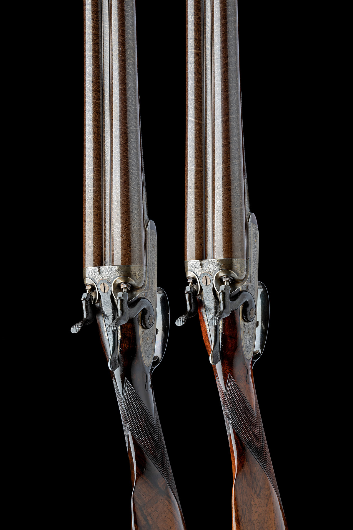 J. PURDEY A PAIR OF 12-BORE BAR-IN-WOOD TOPLEVER HAMMERGUNS, serial no. 9504 / 5, for 1876, 30in. - Bild 4 aus 4