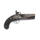 A GOOD .650 FLINTLOCK RIFLED MANSTOPPER OVERCOAT PISTOL SIGNED RICHARDS, no visible serial number,