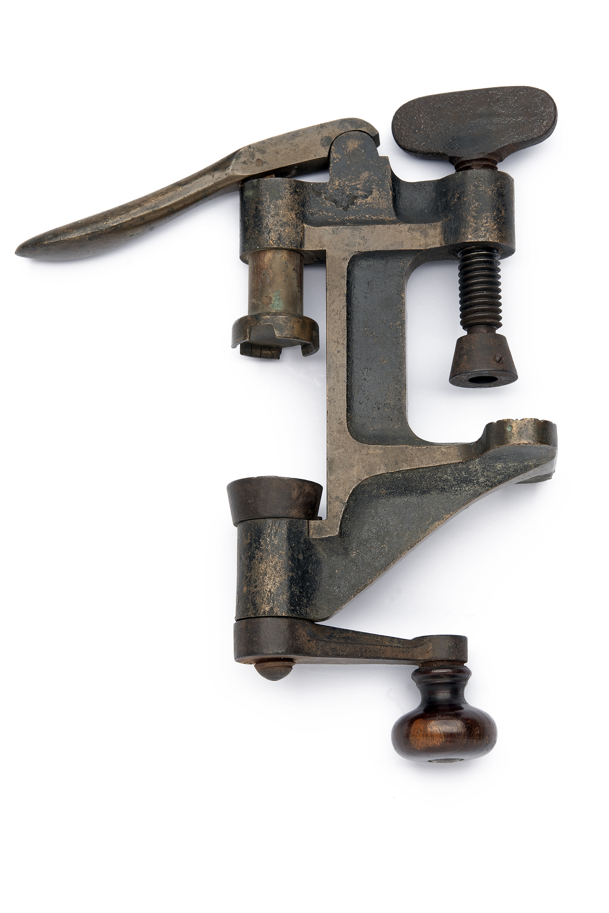 A RARE THOMAS HORSLEY PATENT 12-BORE ROLL-TURNOVER TOOL, mid-19th Century, cast brass, stamped 'T.