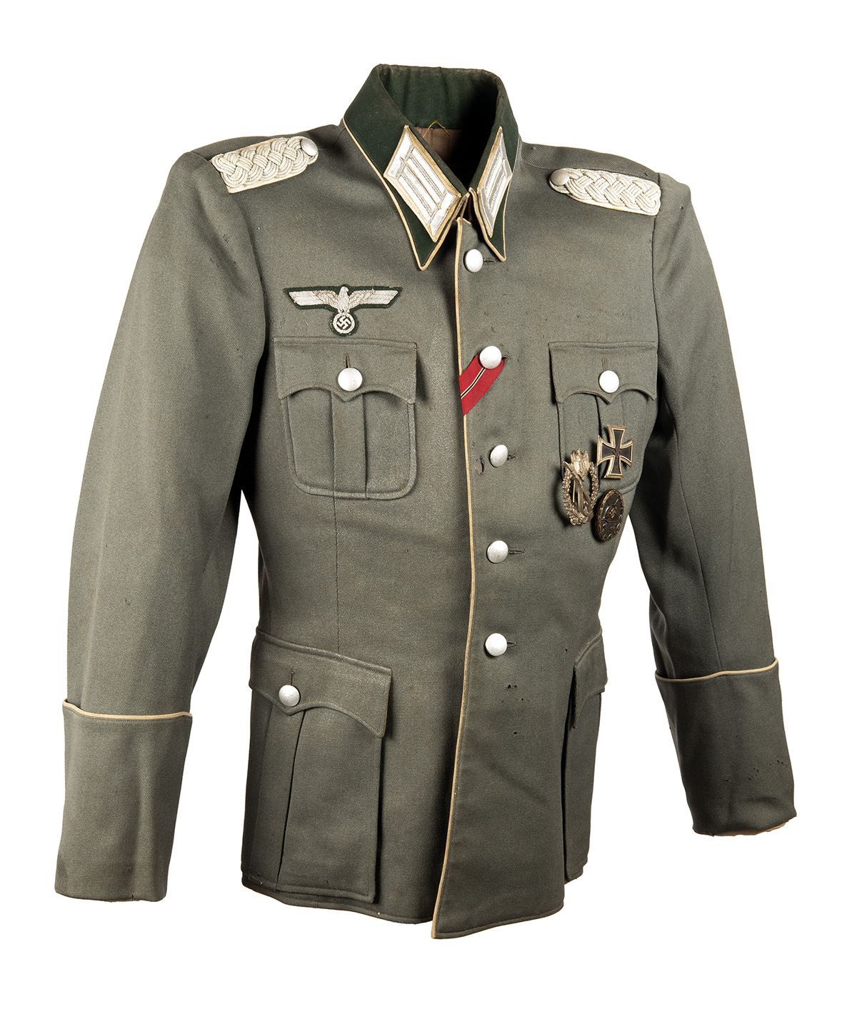 A WORLD WAR TWO GERMAN INFANTRY OFFICER'S PEAKED CAP AND DRESS 'WAFFENROCK' TUNIC, of pre-war