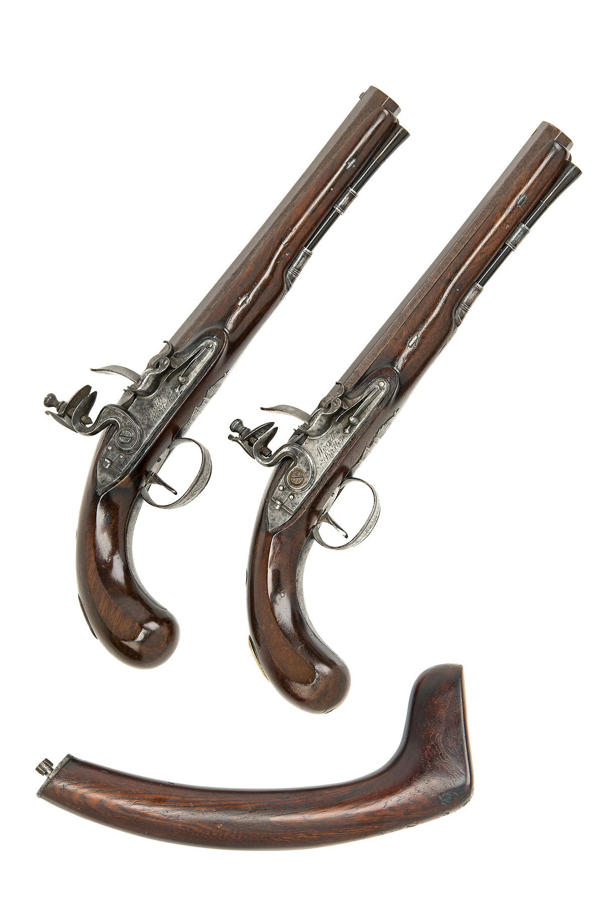 WOGDON & BARTON, LONDON A CASED PAIR OF 28-BORE FLINTLOCK OFFICER'S PISTOLS OF DUELLING STYLE WITH A