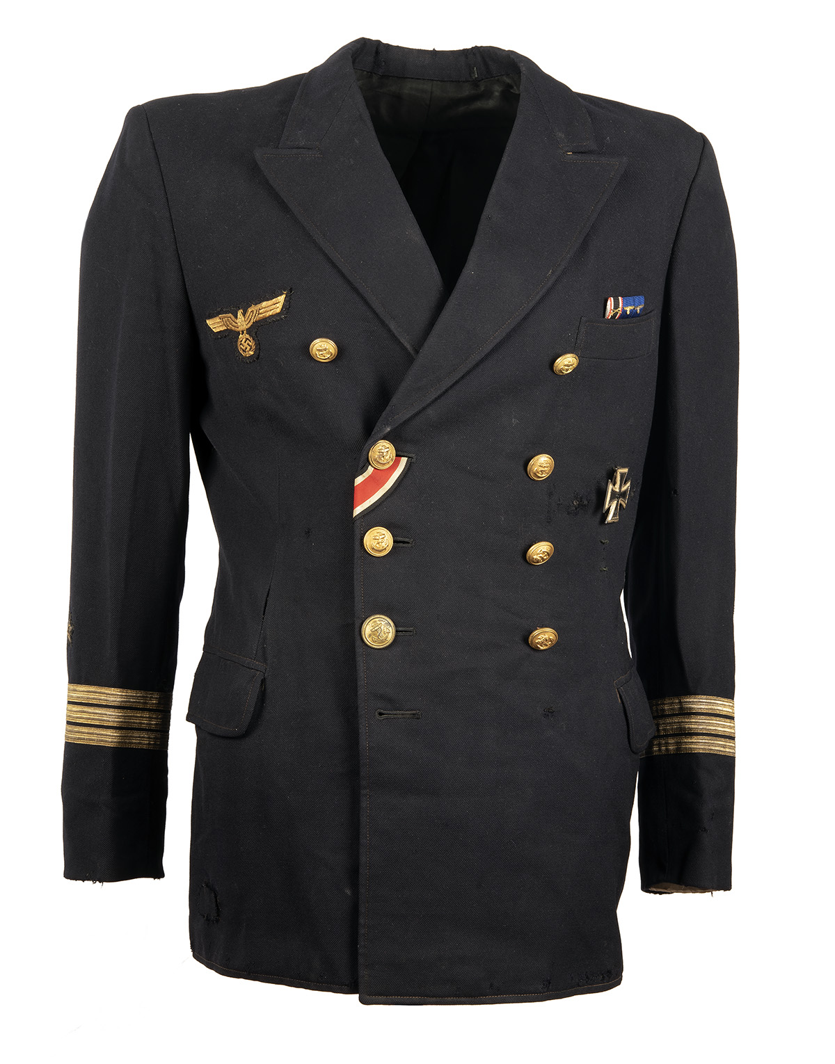 A GERMAN WORLD WAR TWO KRIEGSMARINE OFFICER'S TUNIC BY HEINRICH VON DER AA, BREMEN, of double