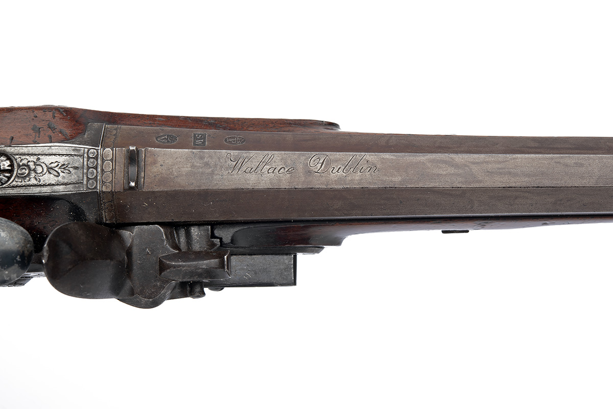 A FINE CASED PAIR OF 20-BORE FLINTLOCK DUELLING PISTOLS SIGNED WALLACE, DUBLIN, no visible serial - Image 9 of 10