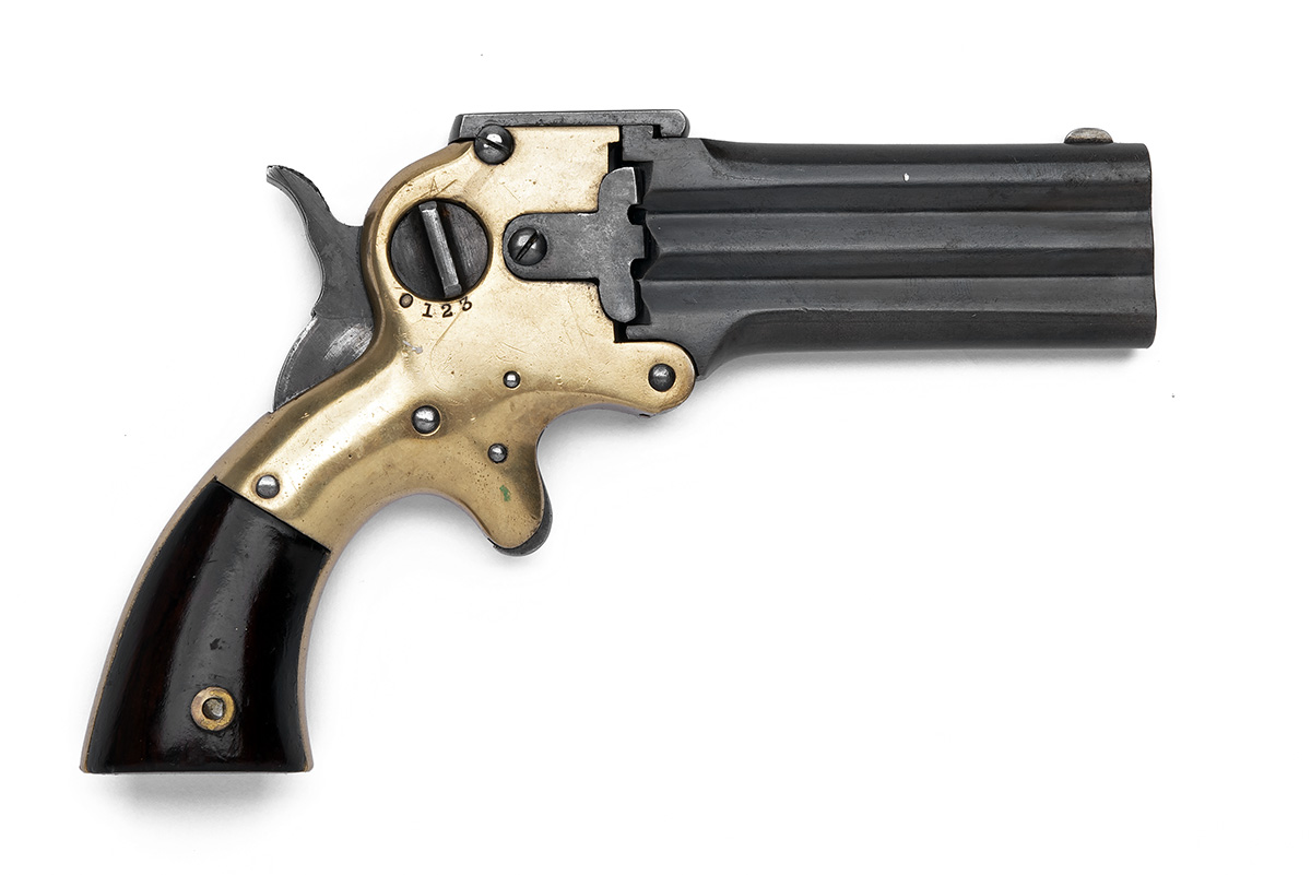 A RARE .32 (RIMFIRE) WILLIAM MARSTON THREE-BARRELLED DERRINGER, serial no. 1453, circa 1865, with