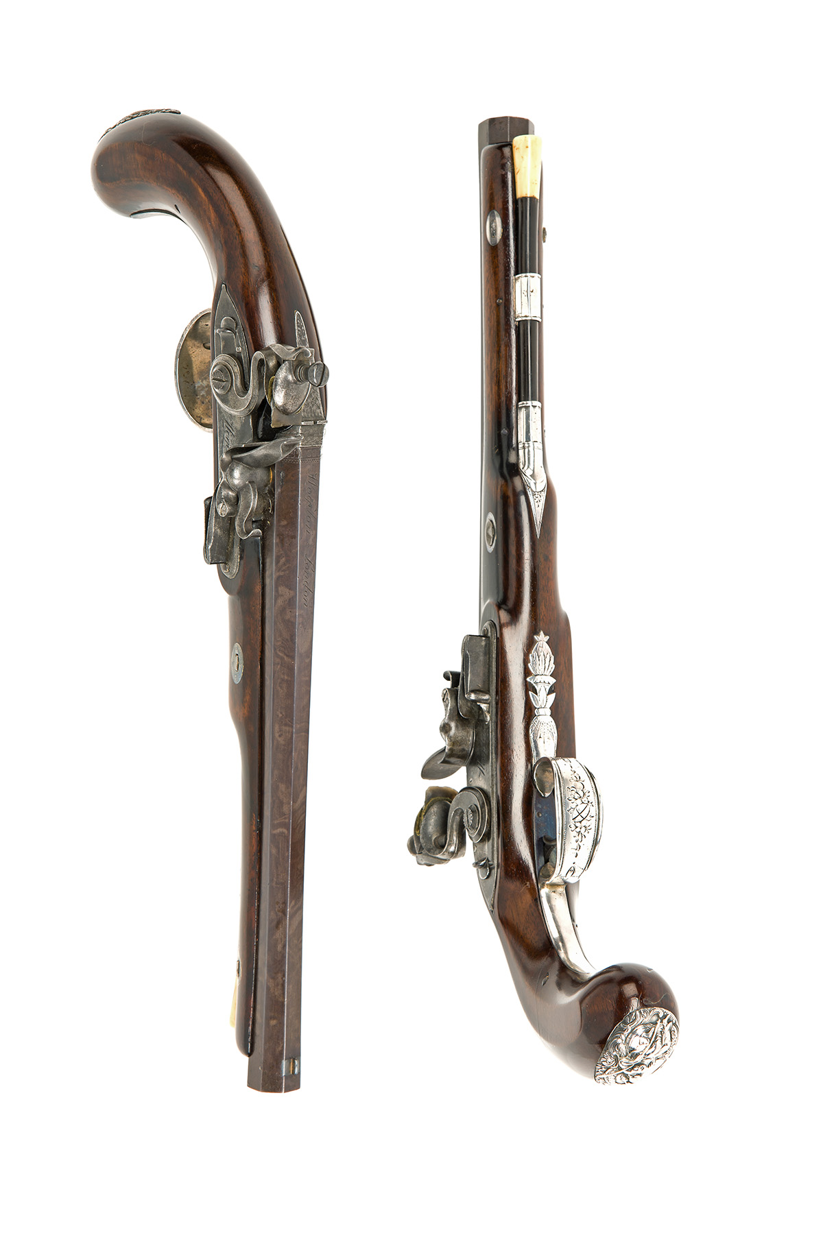 WOGDON, LONDON A PAIR OF 28-BORE FLINTLOCK SILVER-MOUNTED DUELLING PISTOLS, no visible serial - Image 3 of 4