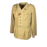 A RARE WORLD WAR TWO GERMAN ARMY NCO's TROPICAL TUNIC, possibly Afrika Korps or Italian campaign, of