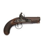 AN 18-BORE FLINTLOCK OVERCOAT PISTOL SIGNED HEATHCOTE, no visible serial number, circa 1810, with