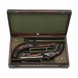 A CASED PAIR OF .650 FLINTLOCK CARRIAGE PISTOLS SIGNED TWIGG, no visible serial numbers, circa 1815,