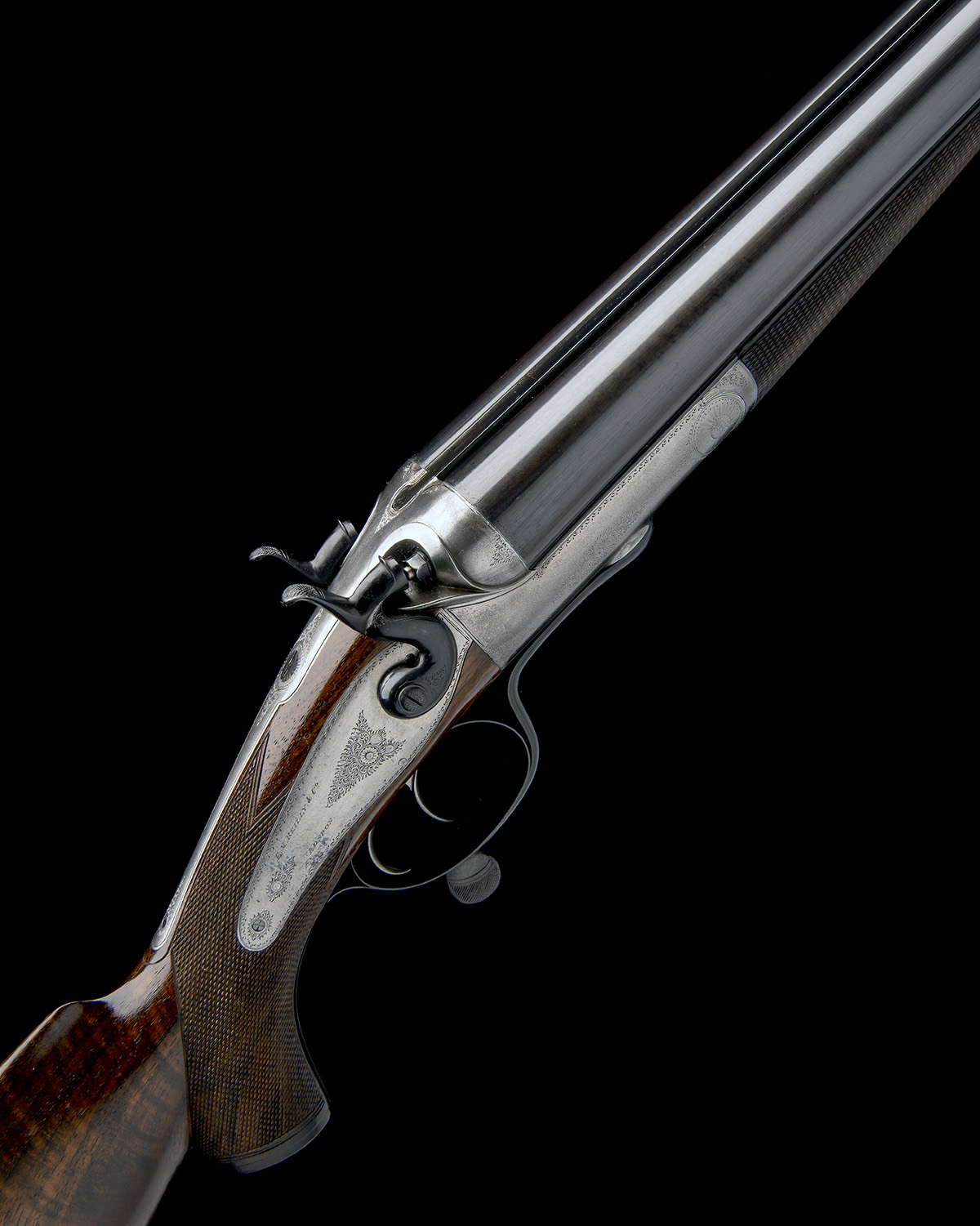 AN 8-BORE DOUBLE-BARRELLED ROTARY-UNDERLEVER HAMMERGUN SIGNED E.M. REILLY & CO., serial no. 33457,