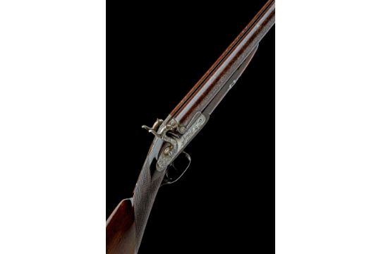 A 14-BORE PERCUSSION DOUBLE-BARRELLED SHOT AND BALL SPORTING GUN SIGNED KITTREDGE, OHIO, no - Image 1 of 9