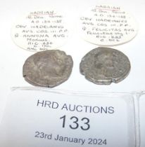 Two Roman silver coins, Hadrian (AD117-138) - eac