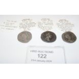 Three Roman silver coins, Hadrian (AD117-138) - each approx. 3.