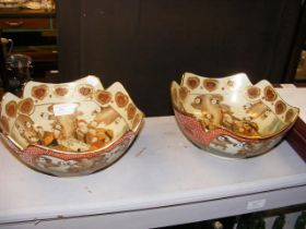 A pair of Oriental satsuma bowls with mark to base