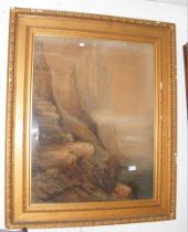 A Victorian watercolour of Scarborough cliffs in d