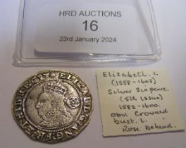 An Elizabeth I silver sixpence (5th issue, 1582 -