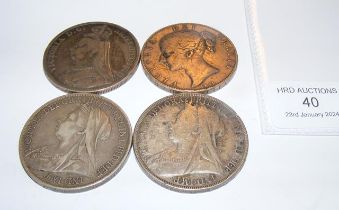 Four Victorian silver crowns, 1845 etc.