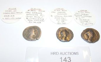 Three Roman silver coins of Hadrian's family - Sab