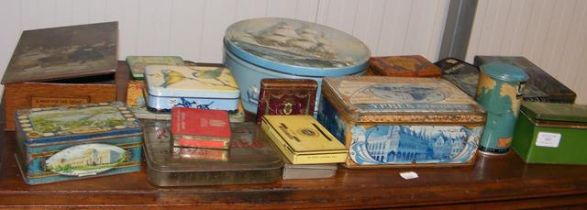 A quantity of vintage biscuit and cigarette tins