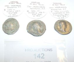 Three Roman silver coins, Hadrian (AD117-138) - ea