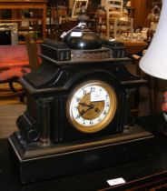 A 38cm high Victorian slate mantel clock